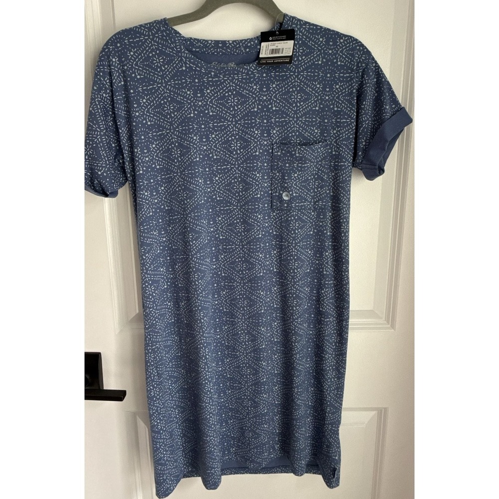 Eddie Bauer Women's Coast Climbing Pocket Tee Dress in Bluebird Print